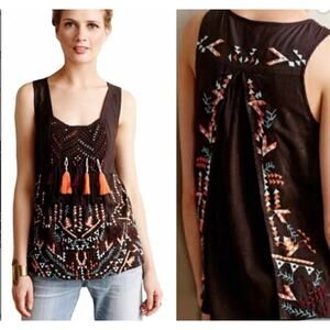 Anthropologie Embroidered Tassel Akemi + Kin Rigmarole Tank Top Size Small Shirt